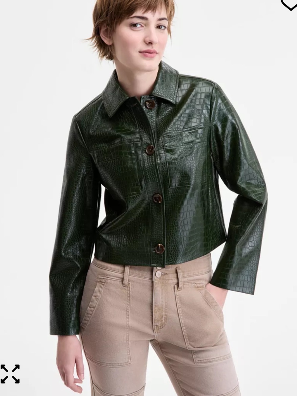 CoffeeShop Dark Green Croc-Embossed Button Jacket